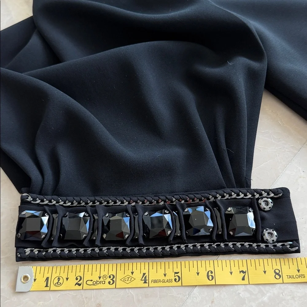 Elie Tahari Black Long Sleeve  Mini Dress  with Embellished sleeve cuff Size 4
